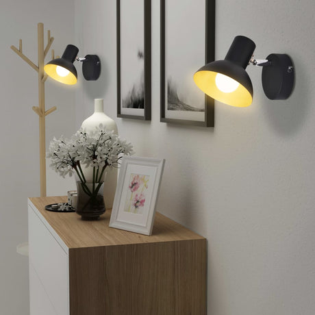 Lampes murales vidaxl pour 2 poires E27 noir et or 2 sts