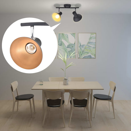 Vidaxl Plafond lampe pour 2 poires E27 noir et doré
