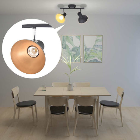 Vidaxl Plafond lampe pour 2 poires E27 noir et doré
