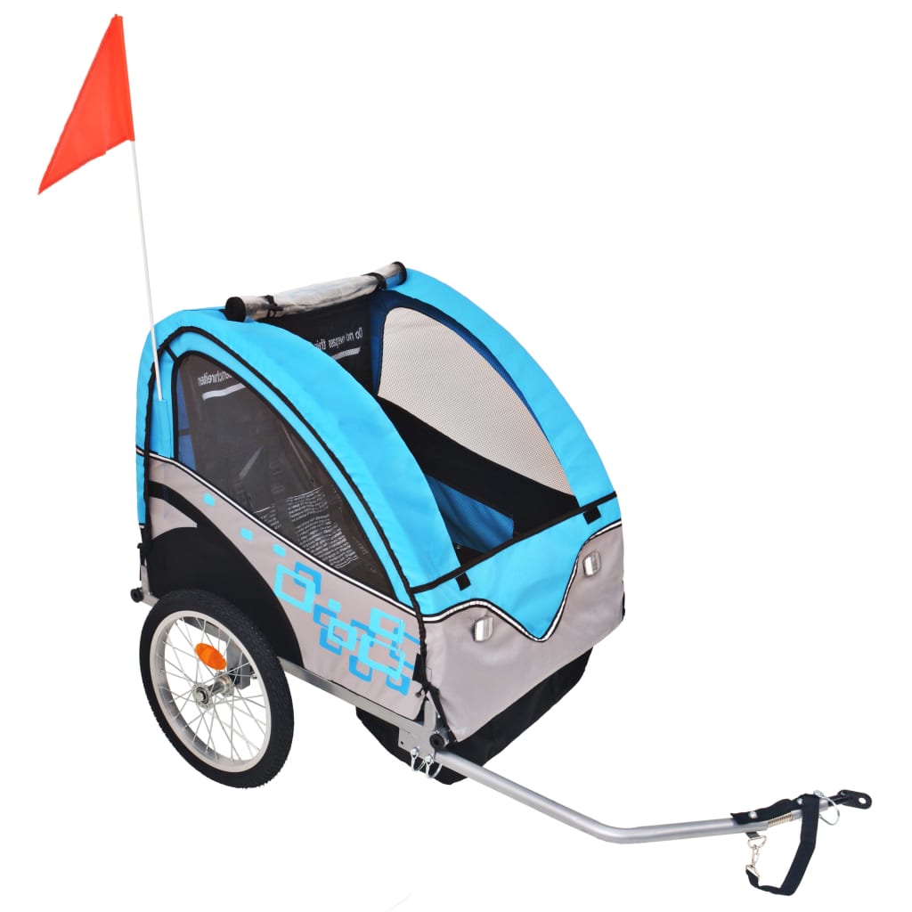 Vidaxl fietstrailer 30 kg grijs en blauw