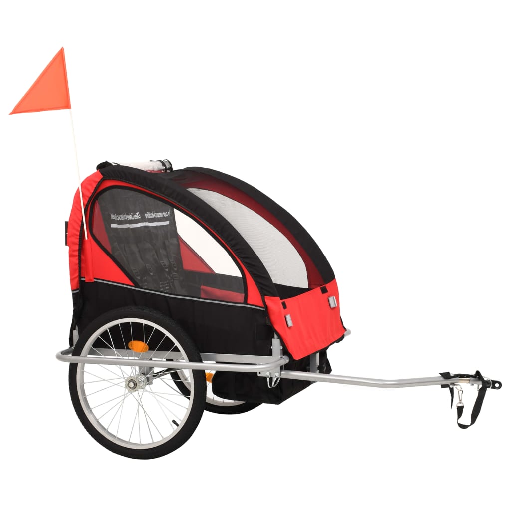 Trailer à vélo Vidaxl et landau 2-en-1 noir et rouge