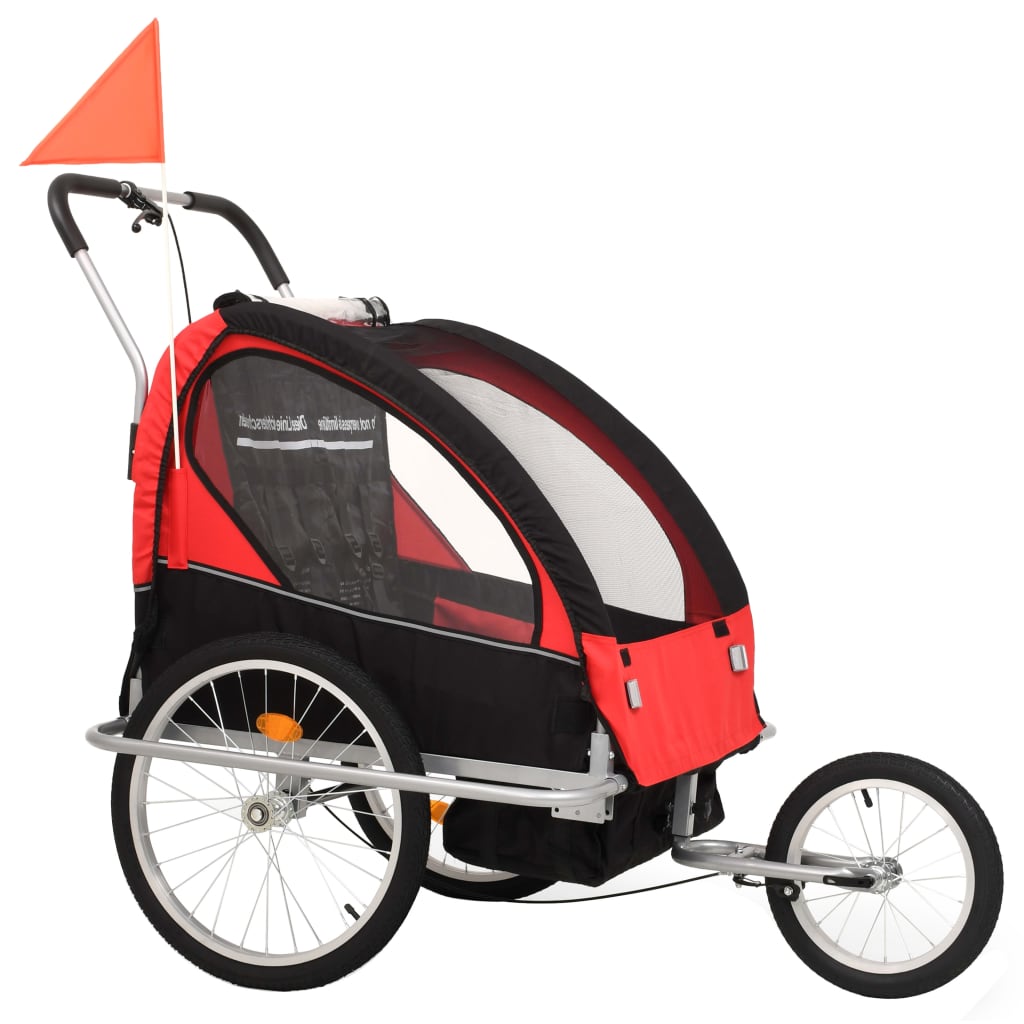 Trailer à vélo Vidaxl et landau 2-en-1 noir et rouge