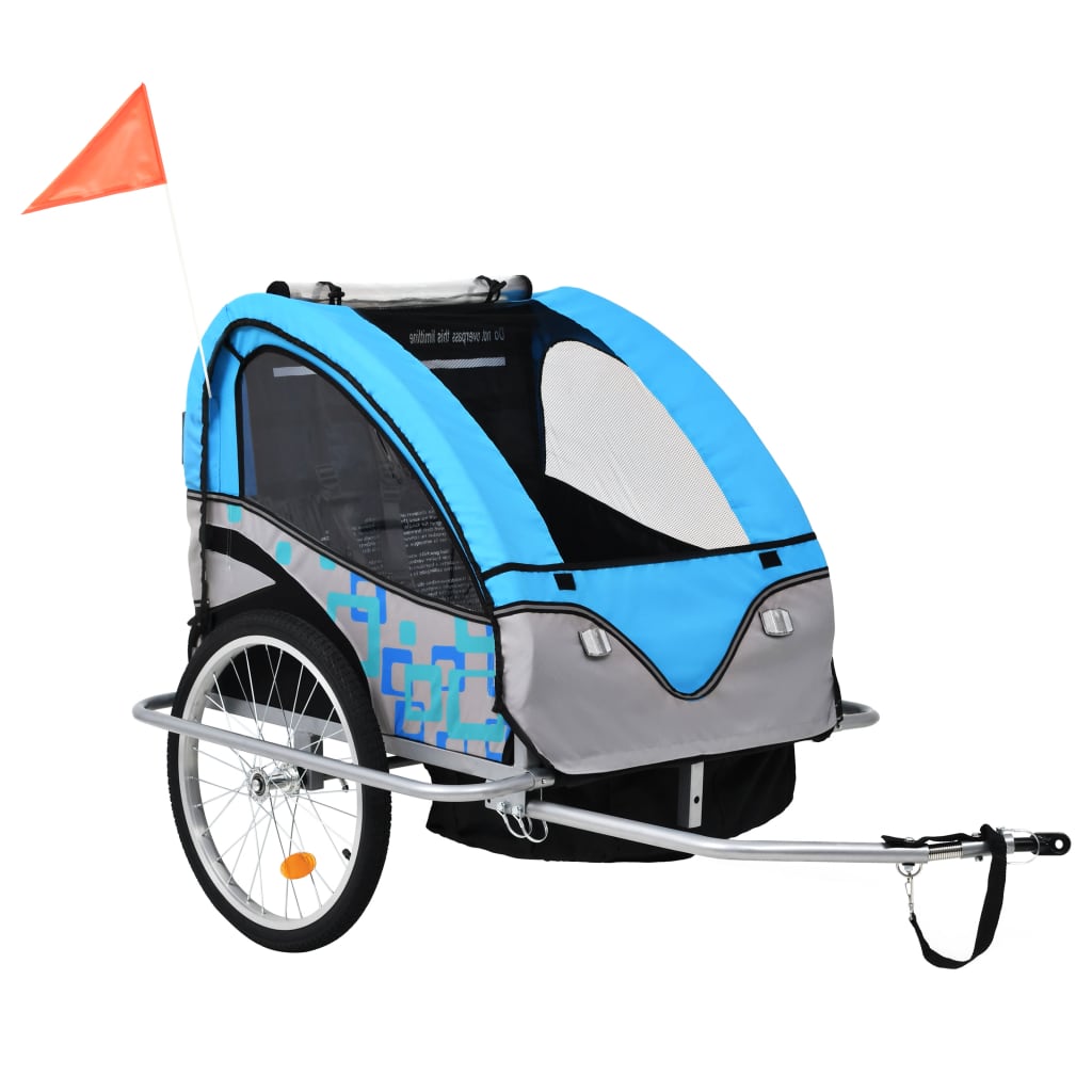 Vidaxl bicycle trailer and pram 2-in-1 blue and gray