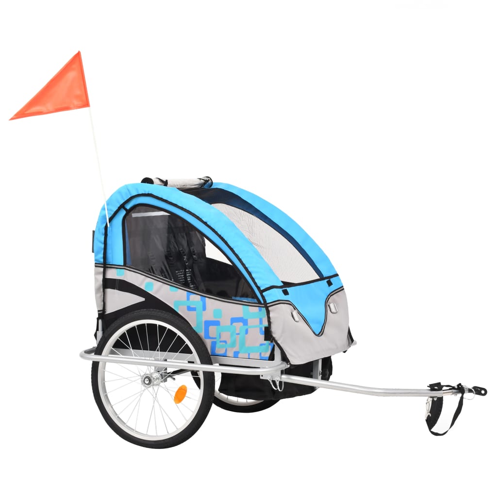 Vidaxl bicycle trailer and pram 2-in-1 blue and gray