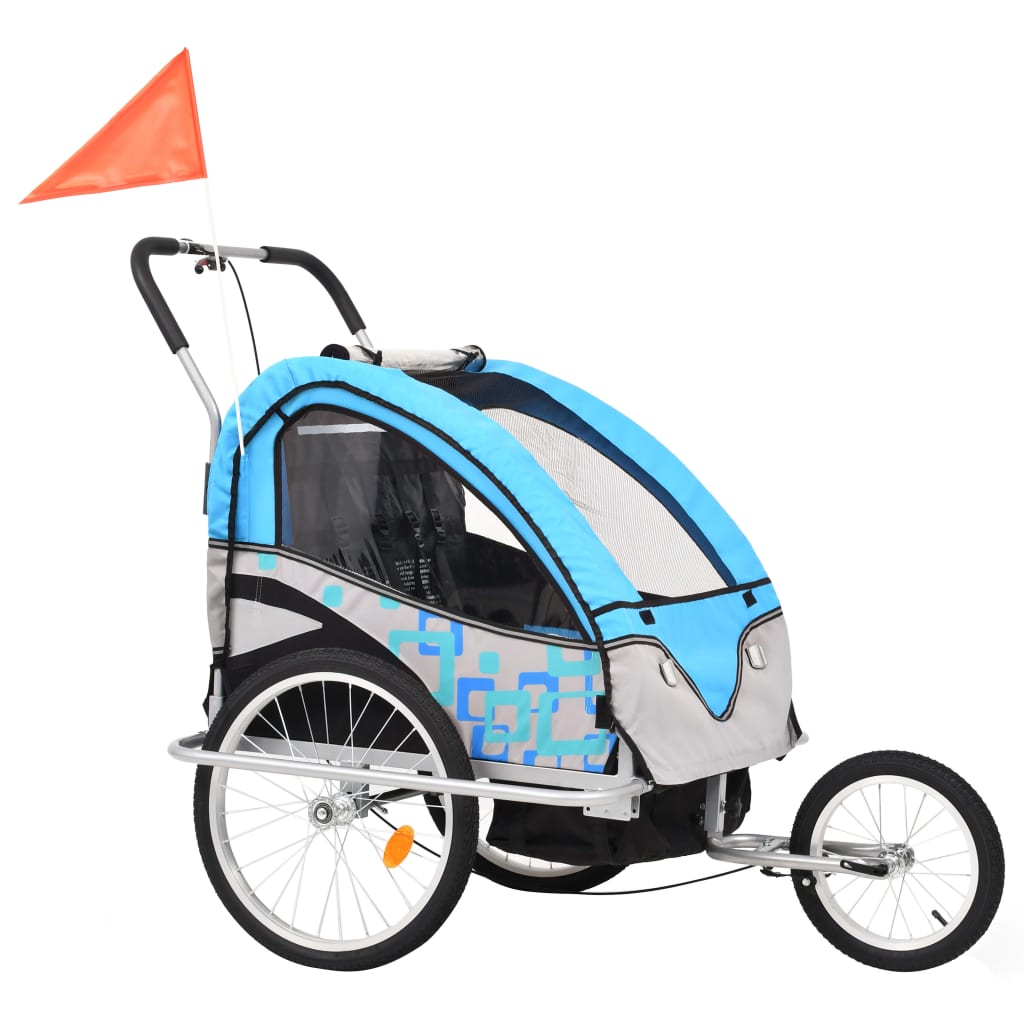 Vidaxl bicycle trailer and pram 2-in-1 blue and gray