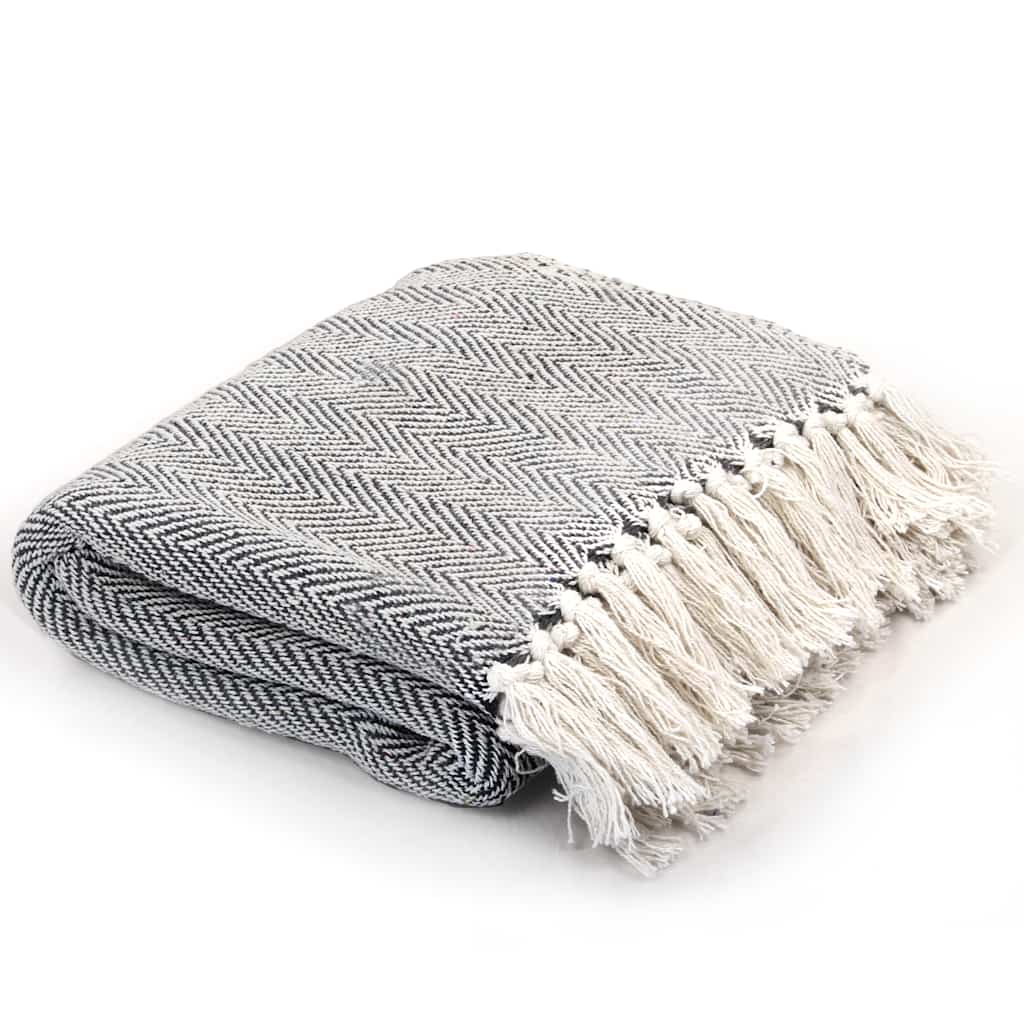 Vidaxl Plaid Herringbone 125x150 cm Coton Navy Bleu