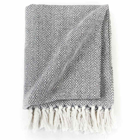 Vidaxl Plaid Herringbone 125x150 cm Coton Navy Bleu
