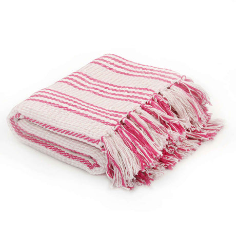 Vidaxl Plaid Stripes 160x210 cm Coton rose et blanc