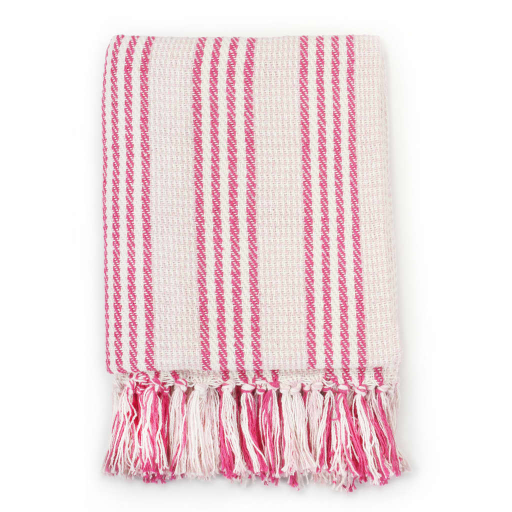 Vidaxl Plaid Stripes 160x210 cm Coton rose et blanc