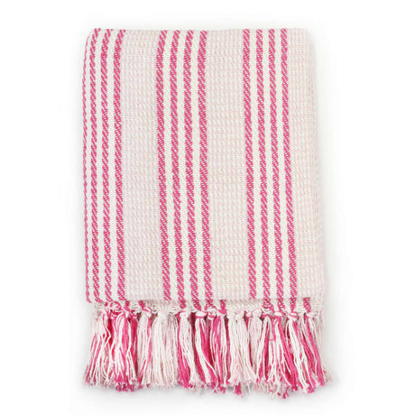 Vidaxl Plaid Stripes 160x210 cm Coton rose et blanc