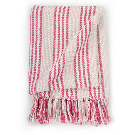 Vidaxl Plaid Stripes 160x210 cm Coton rose et blanc