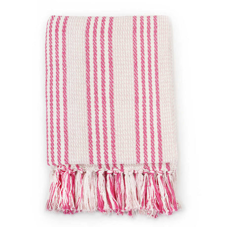 Vidaxl Plaid Stripes 220x250 cm Coton rose et blanc