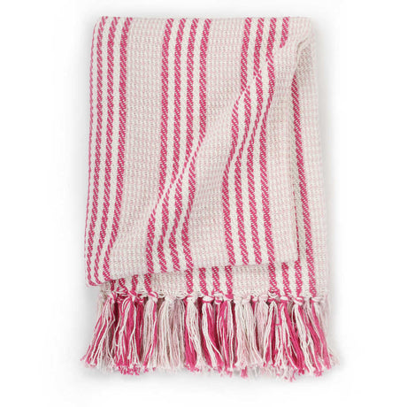 Vidaxl Plaid Stripes 220x250 cm Coton rose et blanc