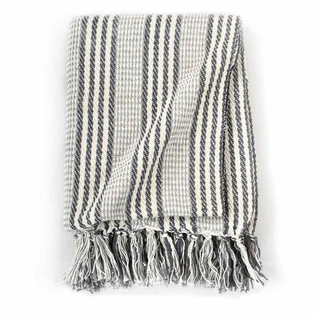 Vidaxl Plaid Stripes 125x150 cm Coton gris et blanc
