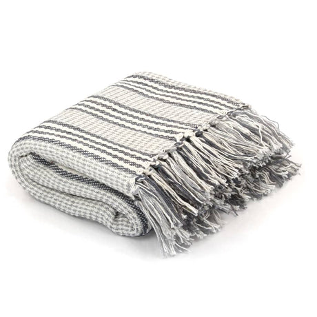 Vidaxl Plaid Stripes 220x250 cm Coton Gris et blanc
