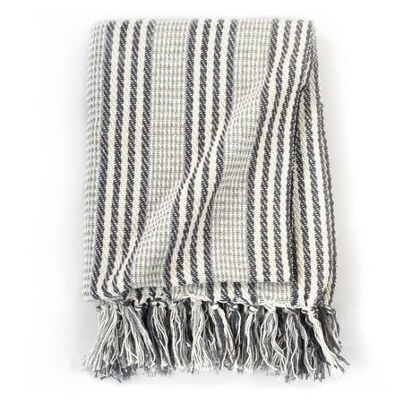 Vidaxl Plaid Stripes 220x250 cm Coton Gris et blanc