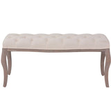 Vidaxl bank 110x38x48 cm linnen massief hout crèmewit