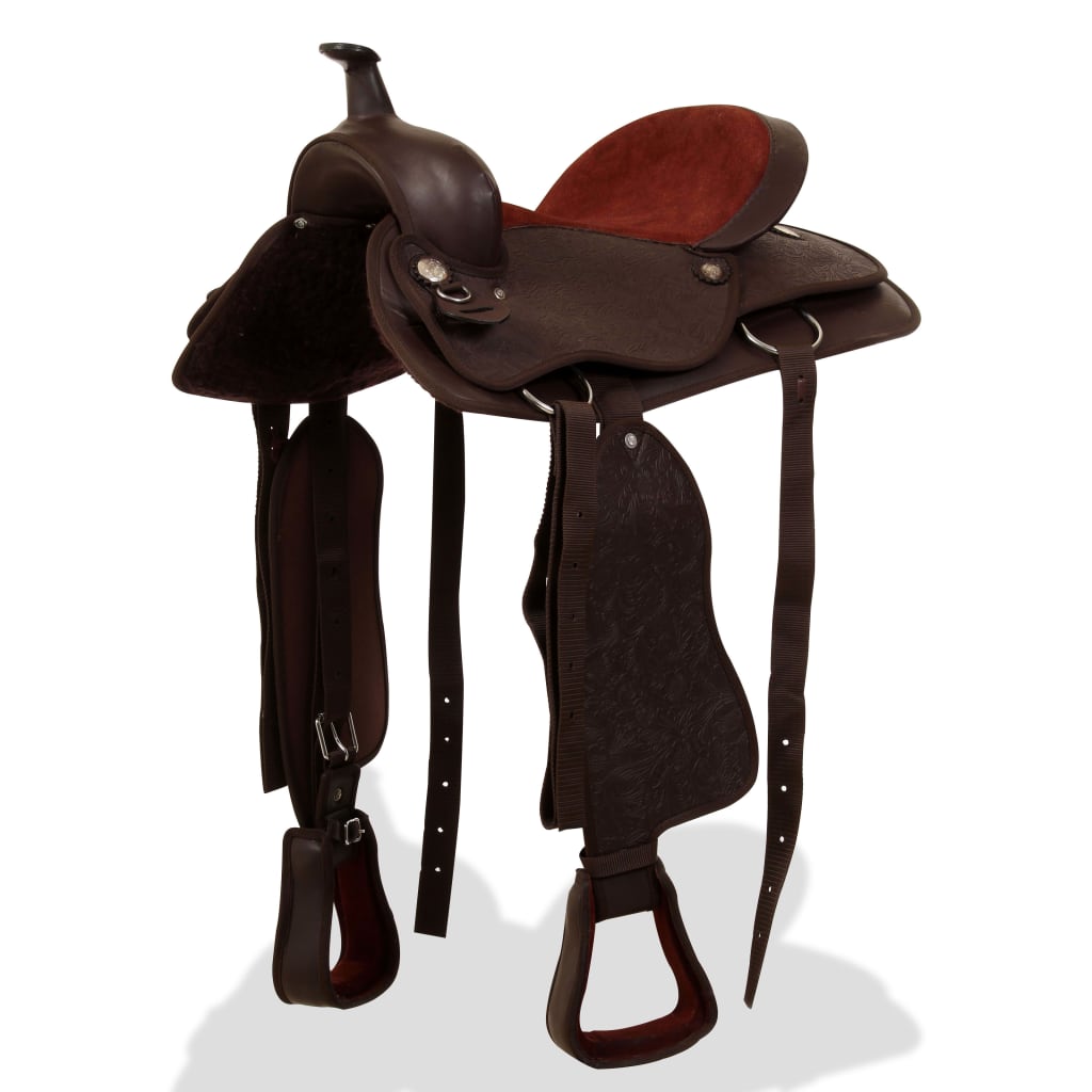 Vidaxl Western Saddle, Bridle and Bright Blast 15 prawdziwy skórzany brąz