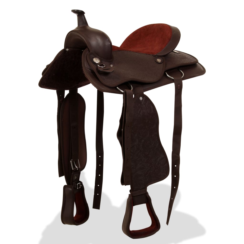 Vidaxl Western Saddle, Bridle and Bright Blast 17 Real Leather Brown