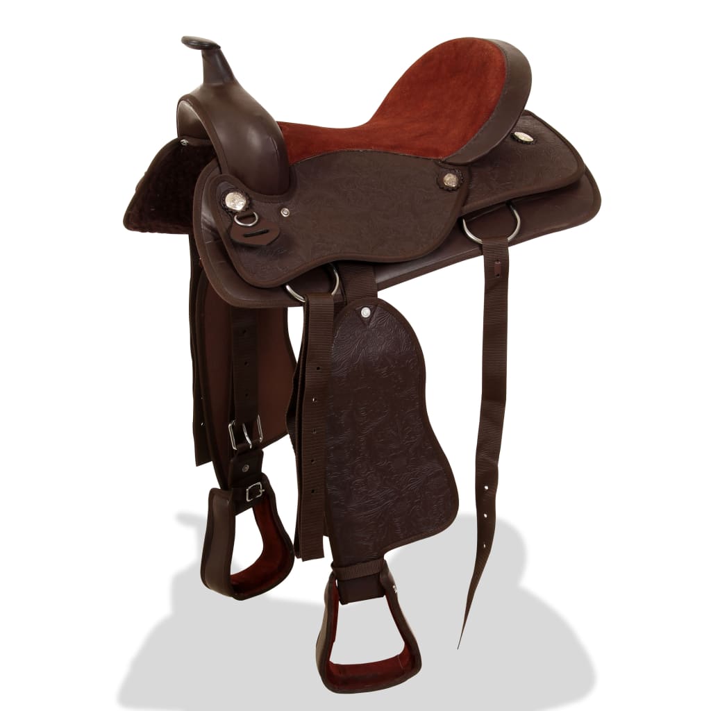 Vidaxl Western Saddle, Bridle and Bright Blast 17 Real Leather Brown