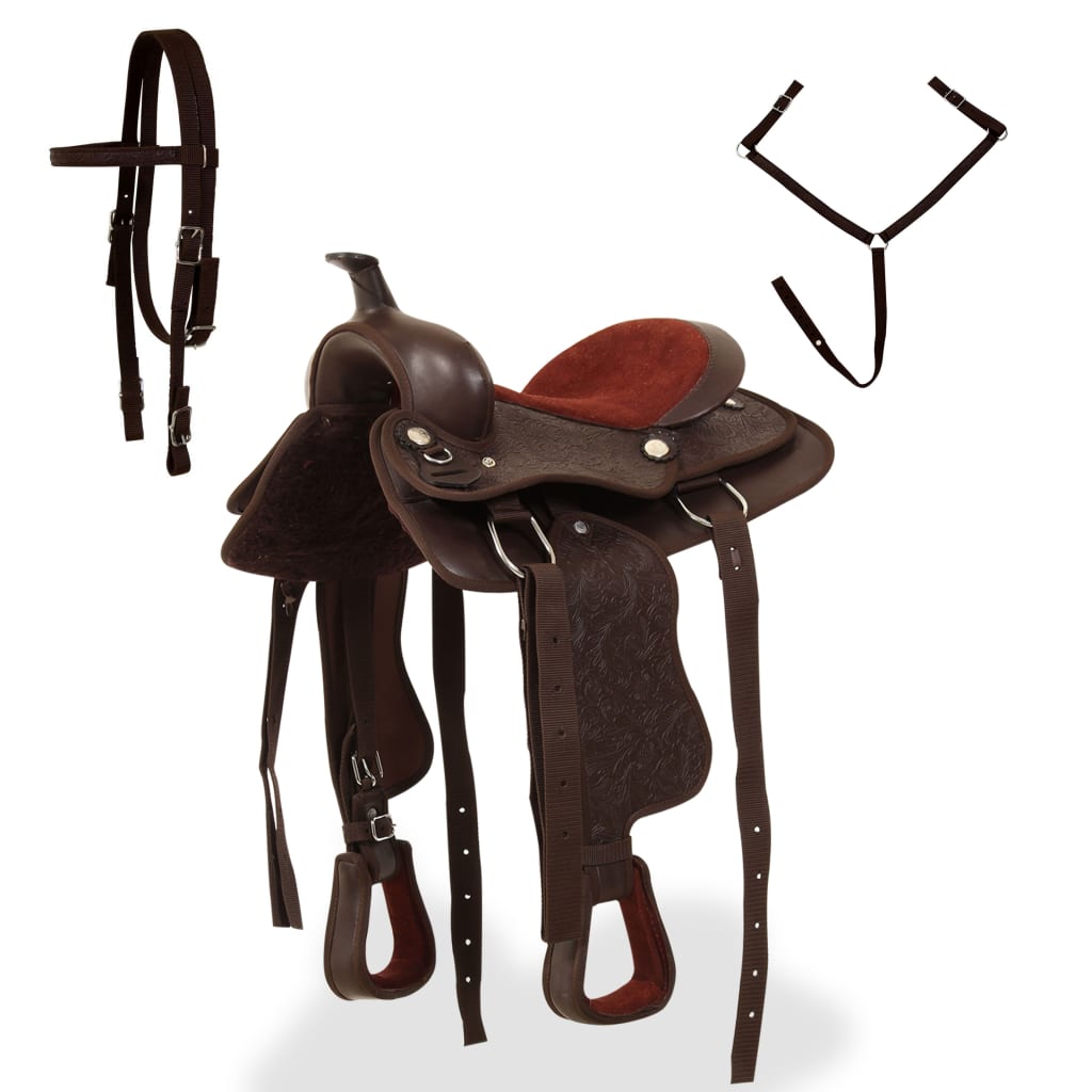 Vidaxl Western Saddle, Bridle and Borr Belt 13 prawdziwy skórzany brąz