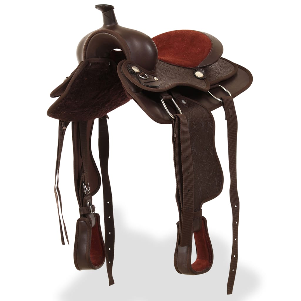 Vidaxl Western Saddle, Bridle and Borr Belt 13 prawdziwy skórzany brąz