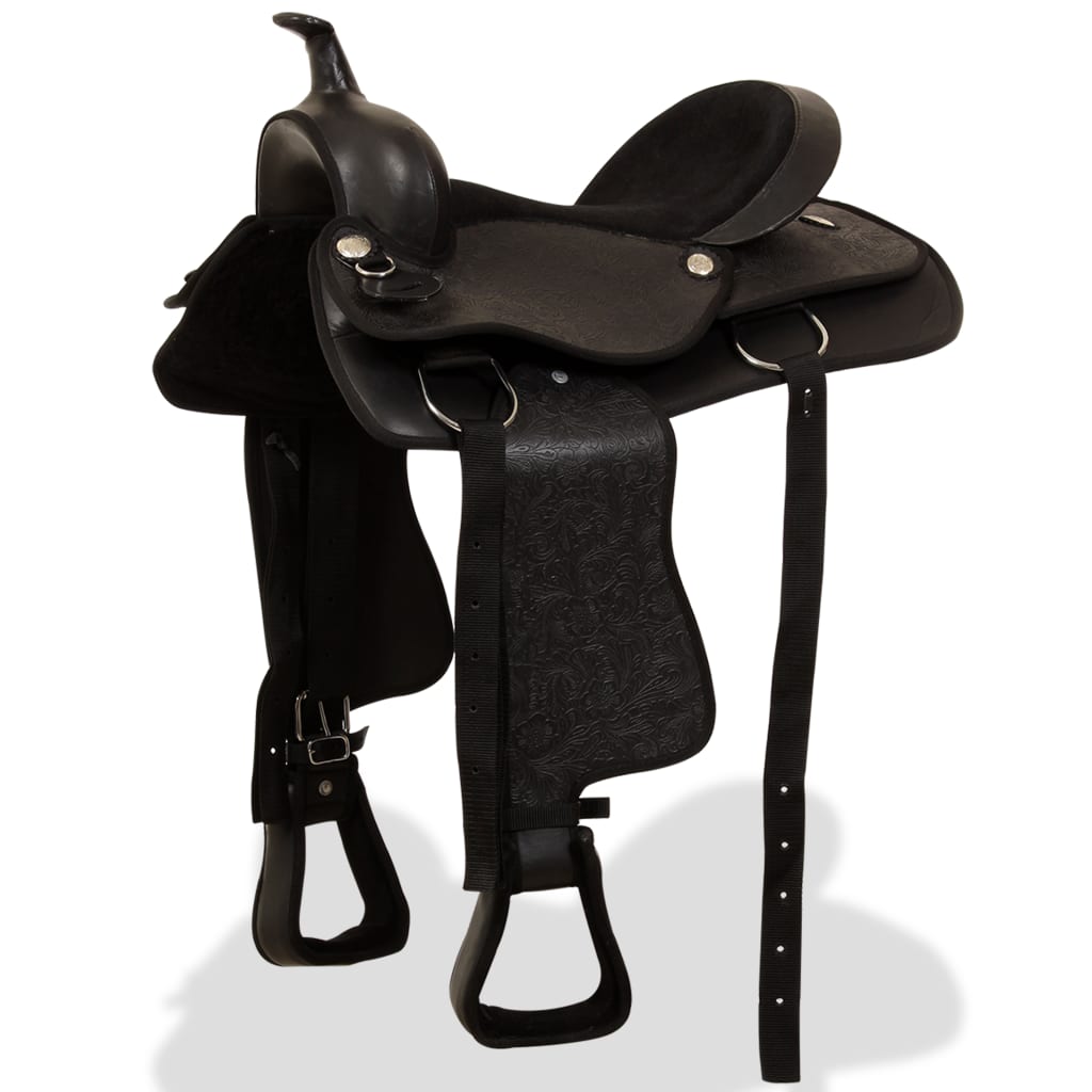 Vidaxl Western Saddle, Bridle and Bright Blast 15 Real Leather Black