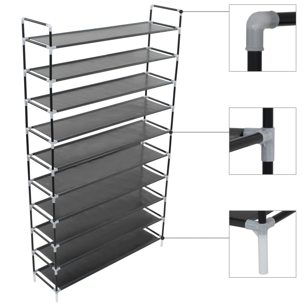 VidaXL shoe rack with 10 shelves of metal and uncovered fabric black