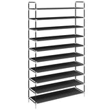 Rack de chaussures Vidaxl avec 10 étagères de métal et de tissu découvert noir