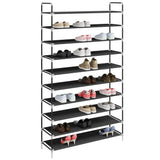 Rack de chaussures Vidaxl avec 10 étagères de métal et de tissu découvert noir