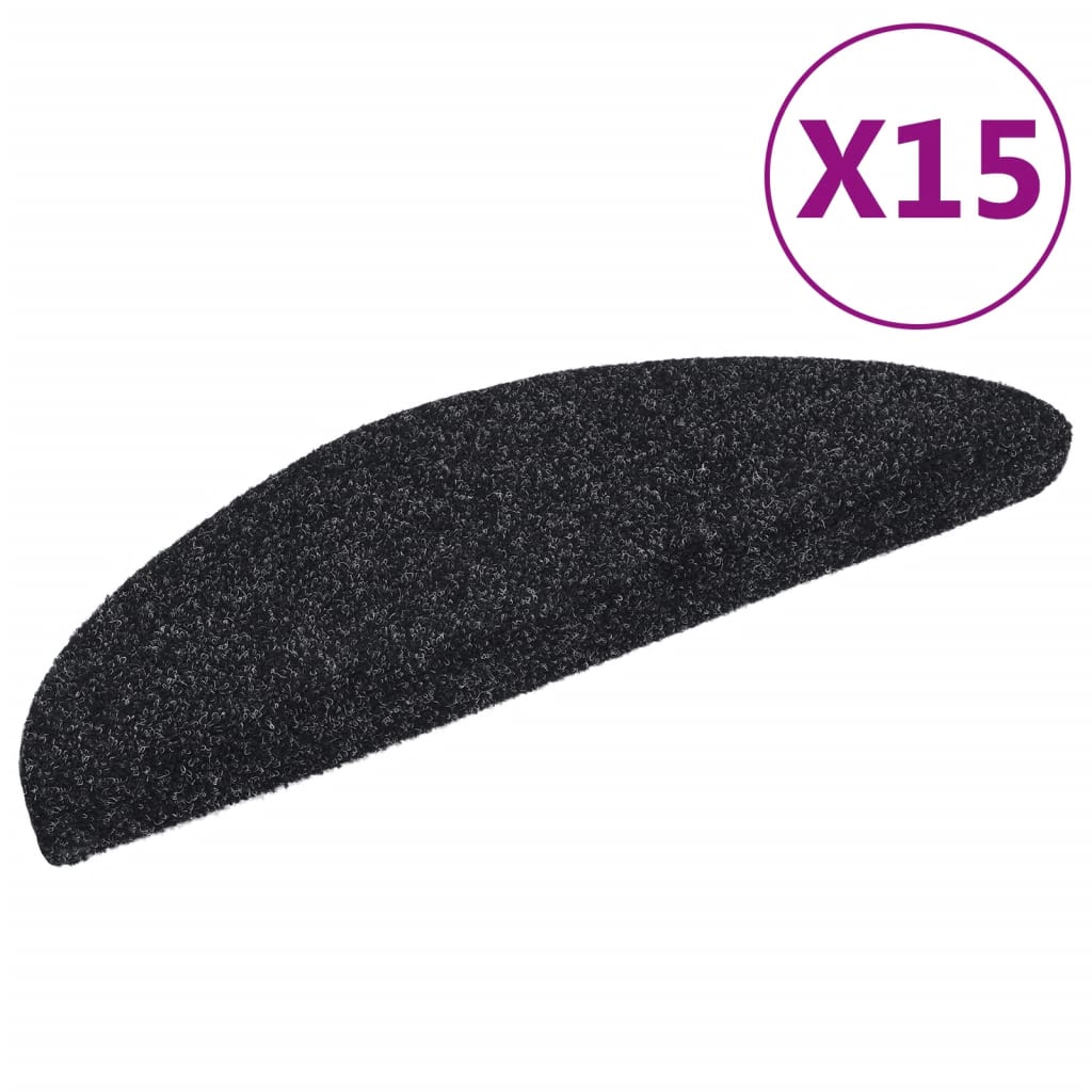 Vidaxl Mat à escalier auto-adhésif 15 pièces 56x17x3 cm Hémisphère noir