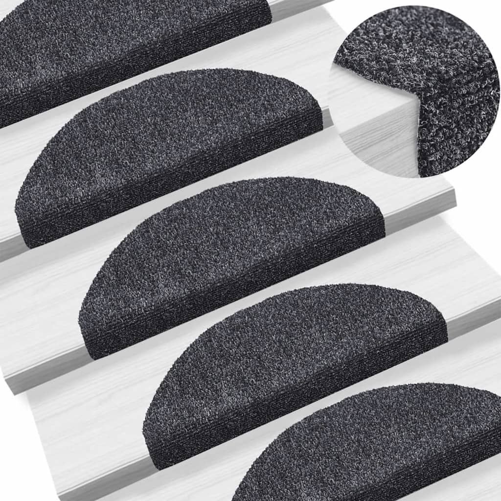 Vidaxl Mat à escalier auto-adhésif 15 pièces 65x21x4 cm Hémisphère gris foncé grand