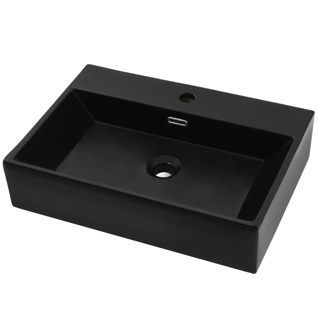 Vidaxl Washingin avec trou du robinet 76x42.5x14,5 cm Black en céramique