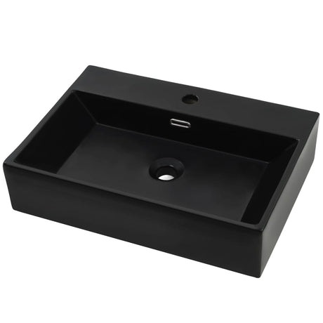 Vidaxl Washingin avec trou du robinet 76x42.5x14,5 cm Black en céramique