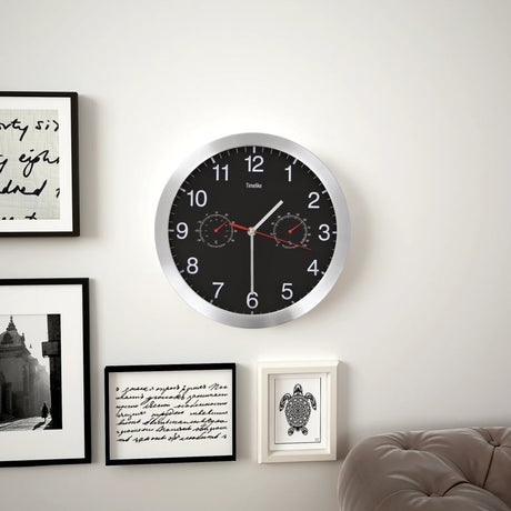 Horloge murale vidaxl avec mécanisme de quartz thermomètre hygromètre 30 cm noir