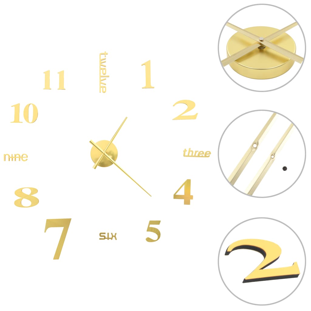 Vidaxl 3D Horloge murale 100 cm xxl coloré en or moderne