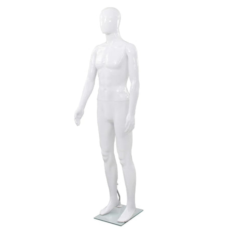 Vidaxl estalage poupée mâle avec pied de verre 175 cm blanc brillant