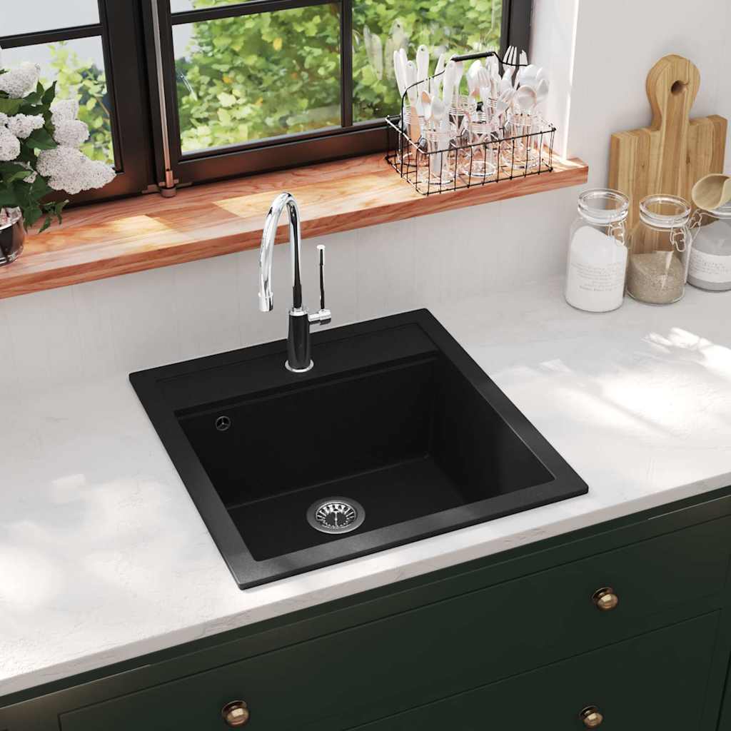 Vidaxl Sink Single Bowl z granitu czarnego