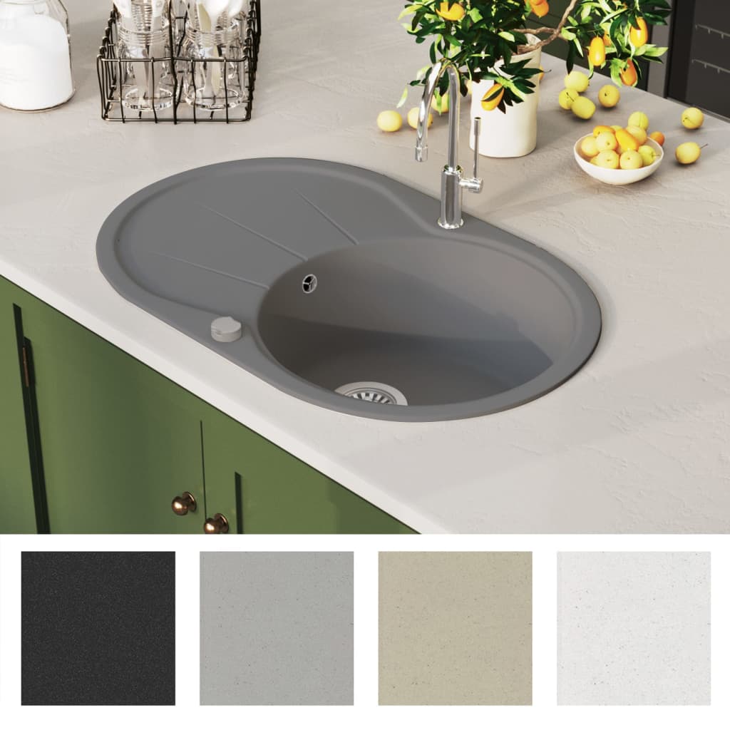 Vidaxl Sink Oval Single Bowl of Granite Grey