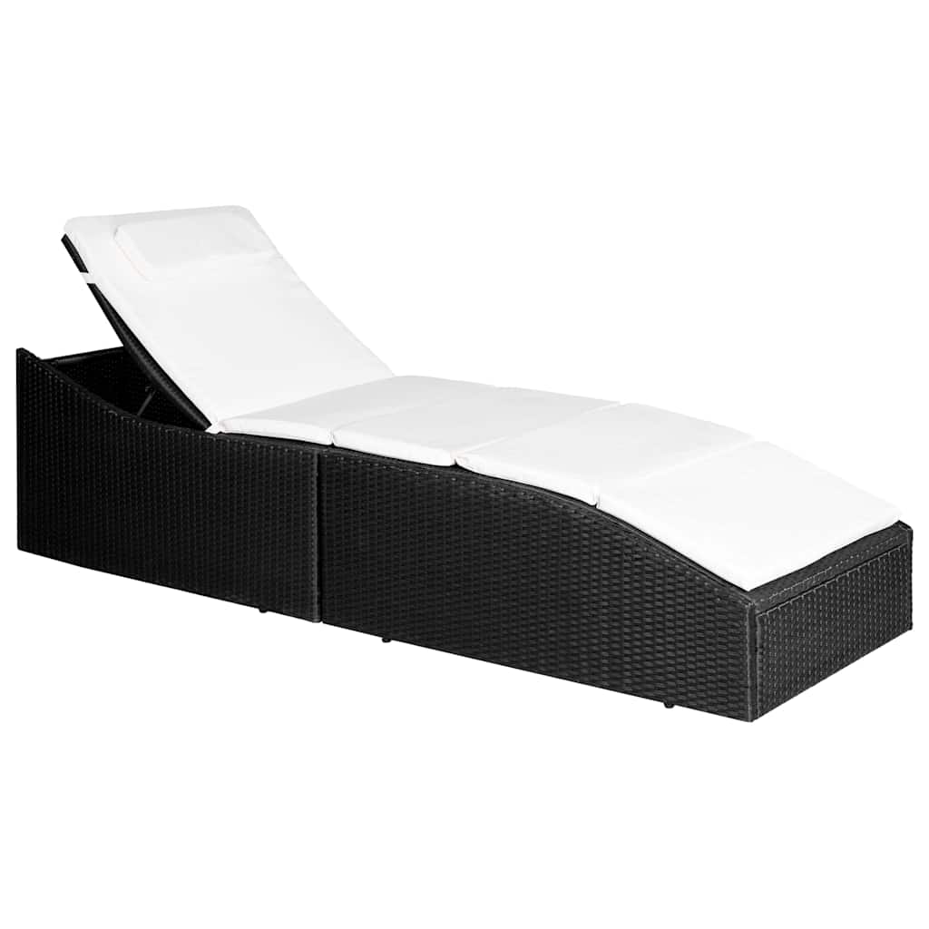 Vidaxl ligbed met kussen poly rattan zwart