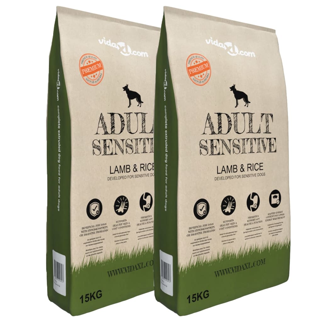 Vidaxl Premium Dog Aliments secs adultes Riz d'agneau sensible 30 kg 2 sts