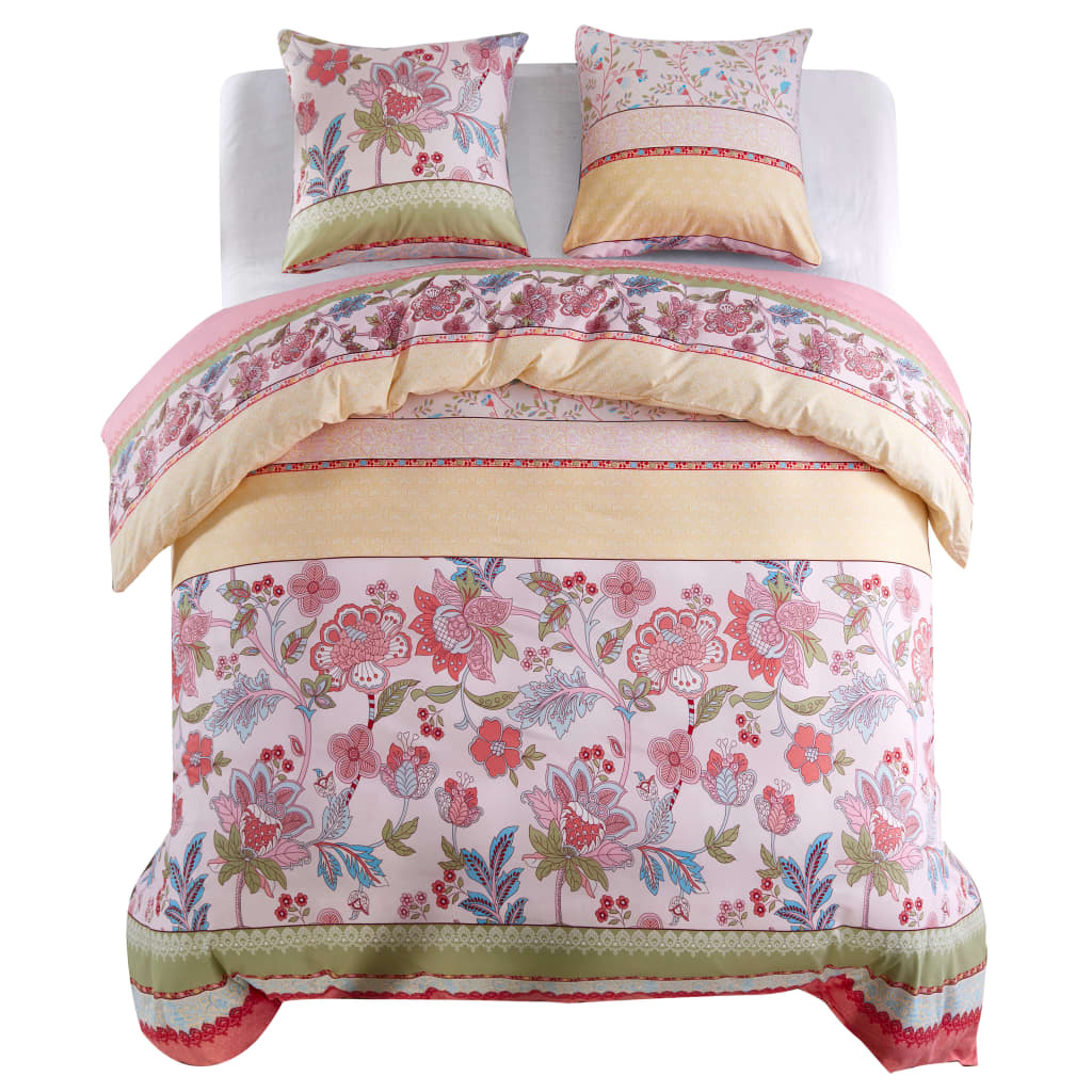 Vidaxl dekbedovertrekset bloemen gestreept 200x220 80x80 cm roze