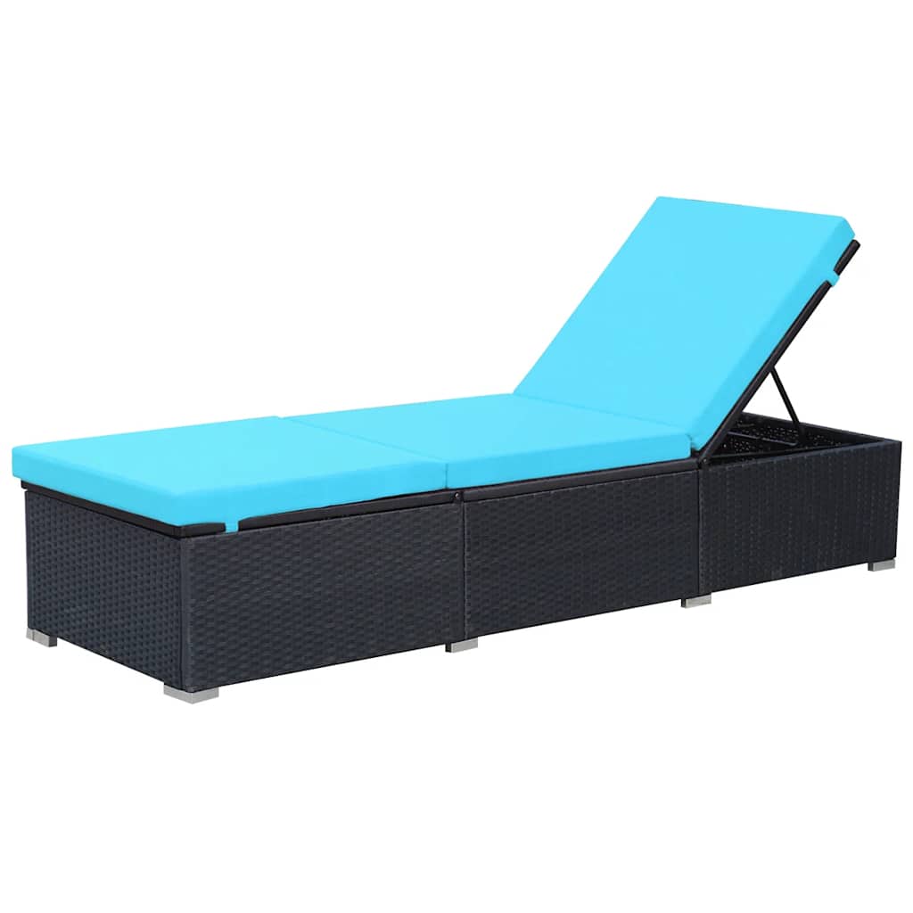 Vidaxl ligbed met kussen poly rattan zwart