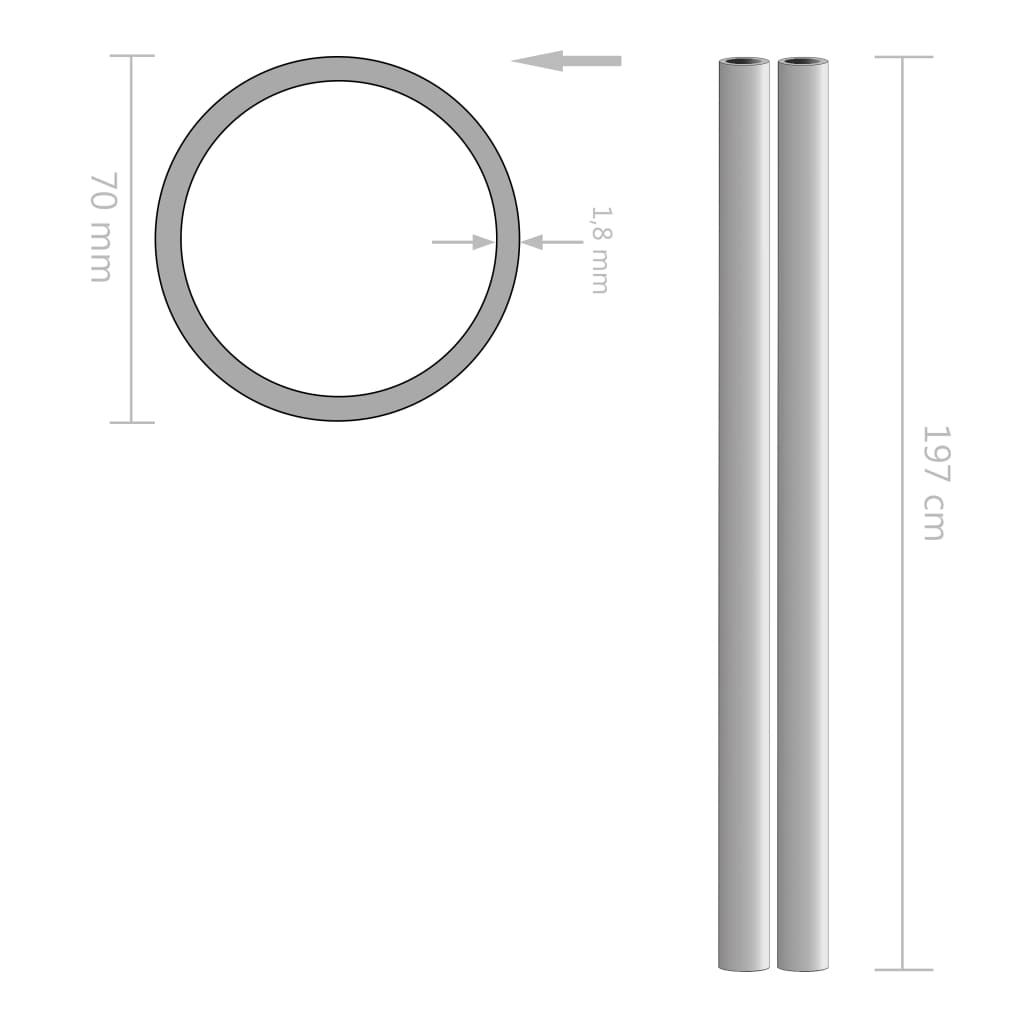 Vidaxl Tubes around V2A 2m Ø70x1.8mm Stainless steel 2 sts