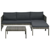 Vidaxl 3-delige loungeset met kussens poly rattan grijs