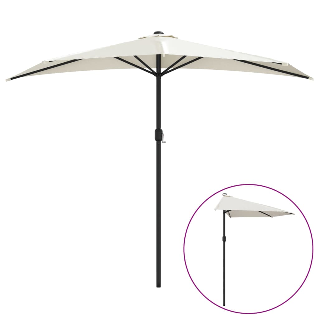 Vidaxl Balcony Parasol metà con polo in alluminio 270x144 cm sabbia -colorata