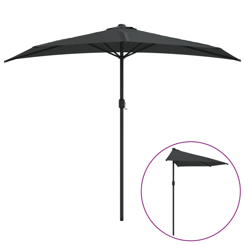 Vidaxl balcon parasol moitié avec un poteau en aluminium 270x144 cm anthracite
