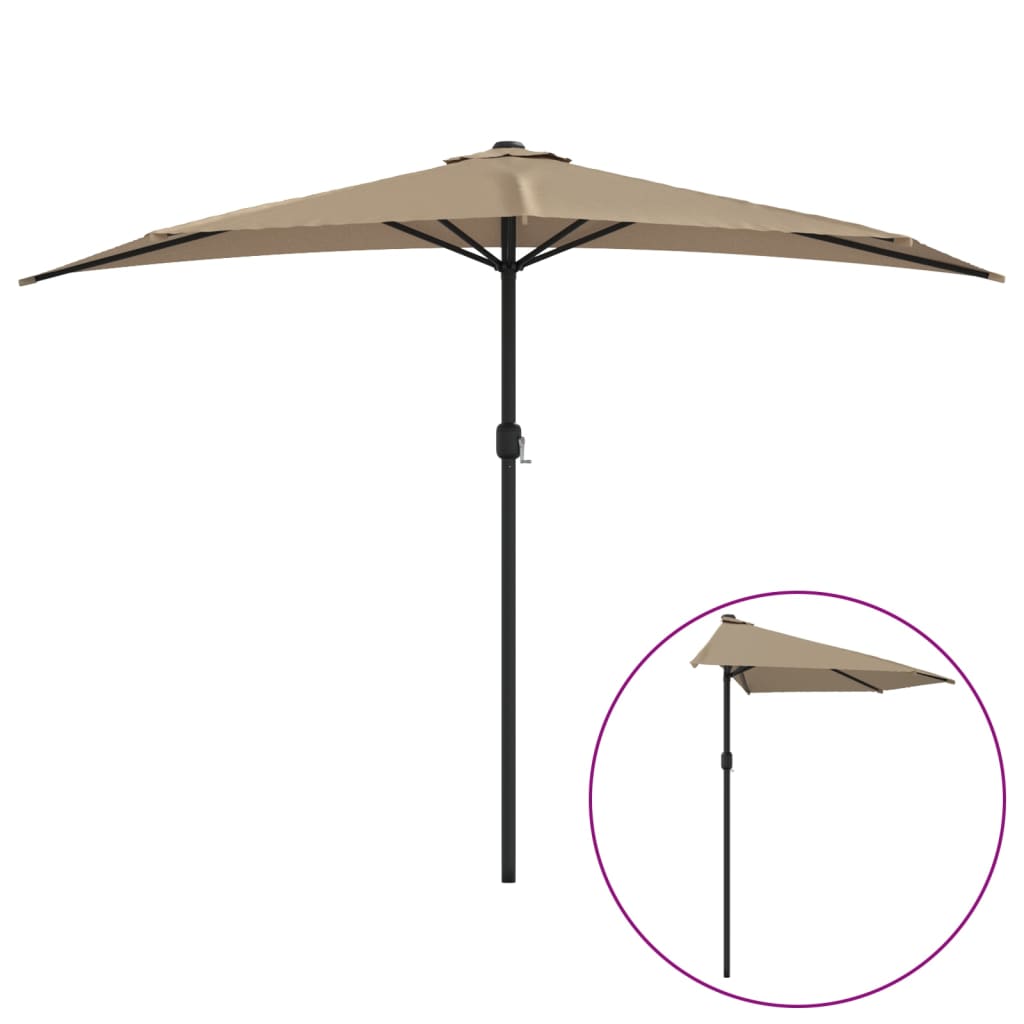 Vidaxl Balcony Parasol metà con polo in alluminio 300x155 cm taupe