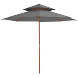 Vidaxl parasol double pourprek avec poteau en bois 270 cm anthracite