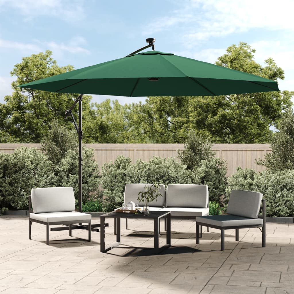 Vidaxl Floating parasol with LED lighting and metal pole 350 cm green